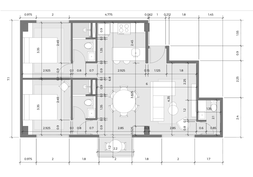 2 Bedroom + Living Room Floor Plan 1